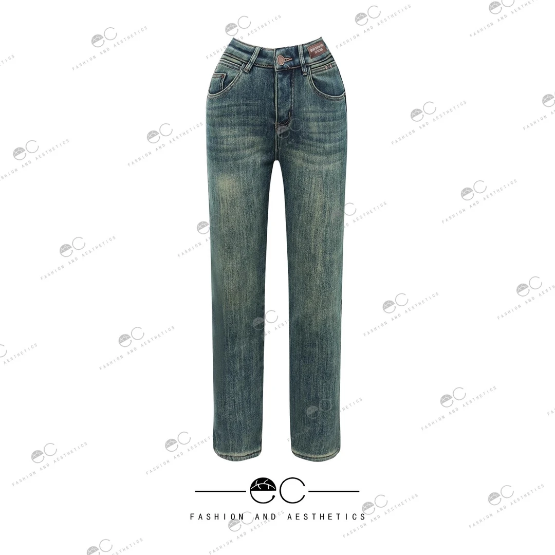 加绒加厚牛仔裤女韩版时尚弹力修身显瘦直筒裤MY2023