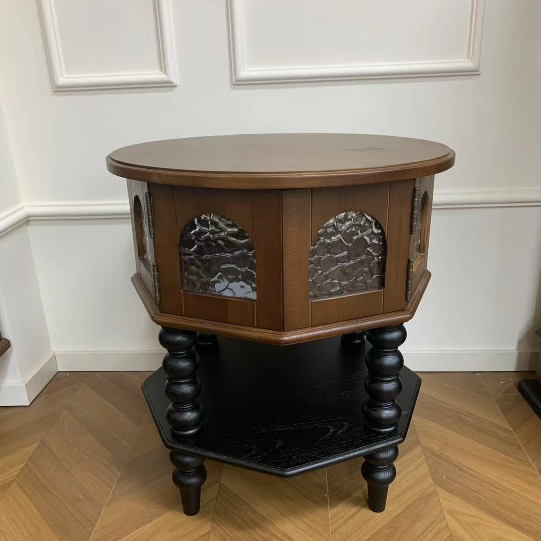 厂家直销专柜品质南洋复古风白橡木边柜圆几储物柜560*560*600mm