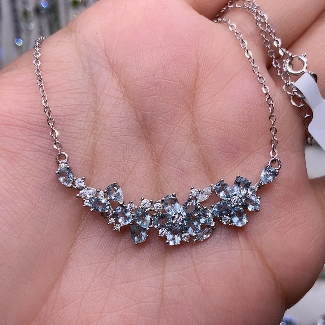 银S925镶嵌项链海蓝宝石