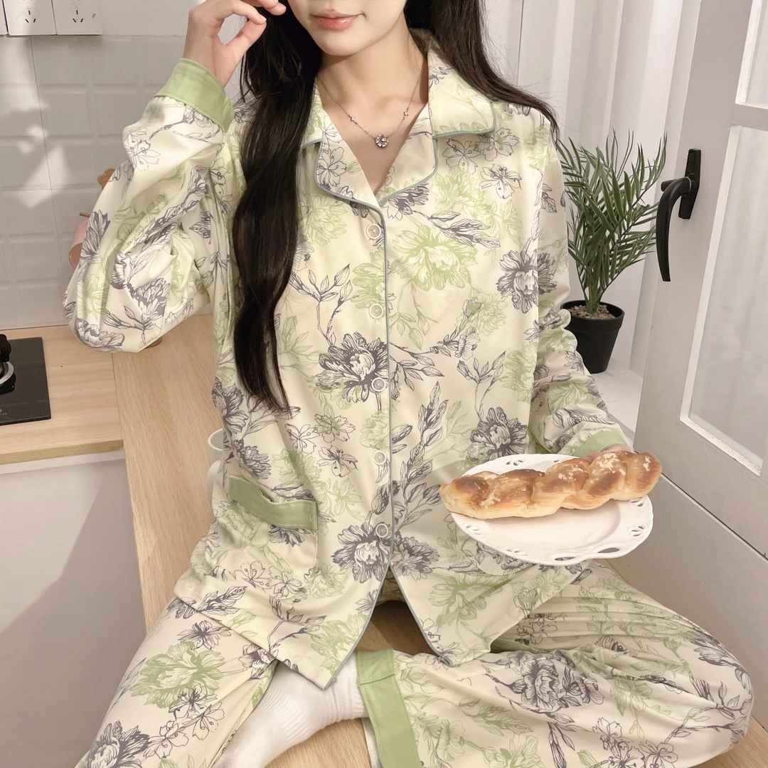 春秋带胸垫云感棉月子服孕妇产后家居服哺乳孕期长袖睡衣