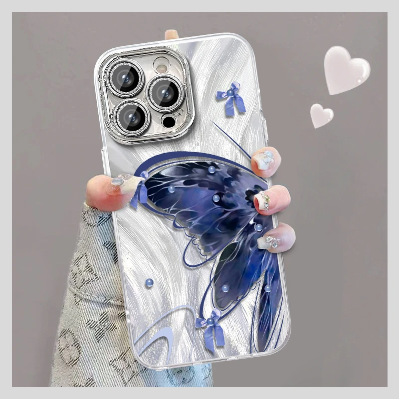 唯美蝴蝶女款适用苹果vivo华为oppo小米iPhone16精孔羽纱壳手机壳