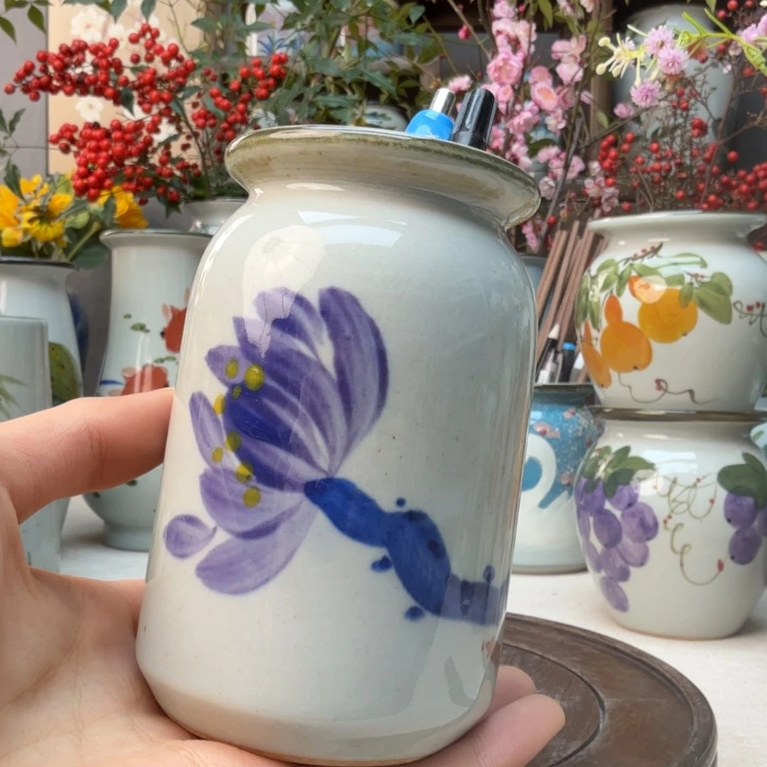 摆件景德镇陶瓷手绘花瓶摆件无孔