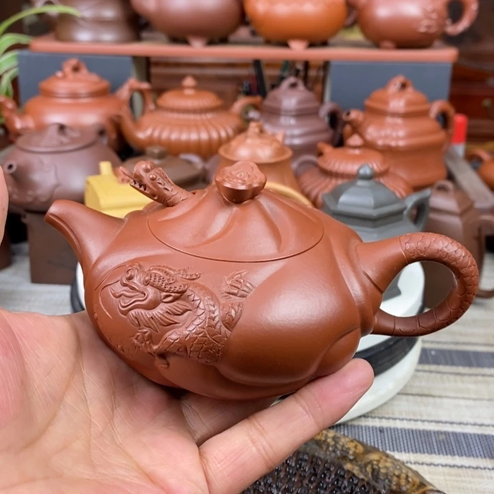 紫砂茶壶鱼化龙200-260cc原矿朱泥特价