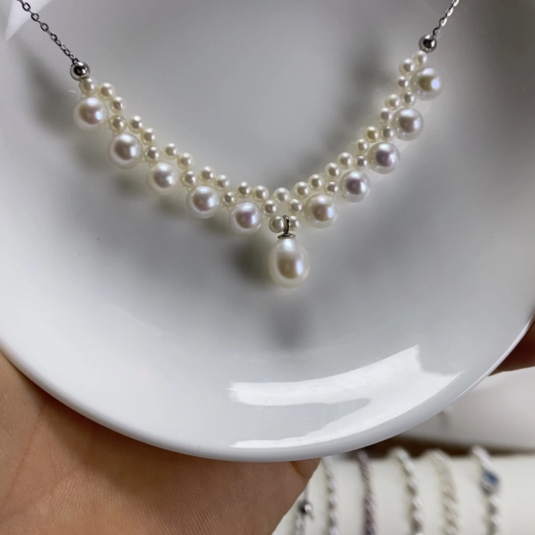颈饰银S925镶嵌淡水珍珠