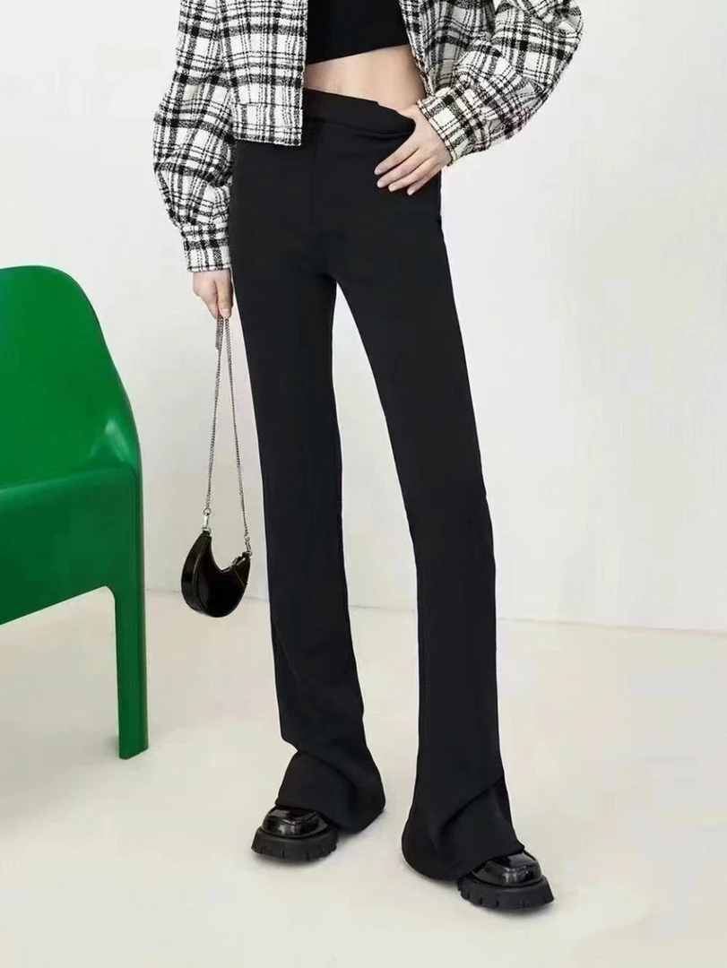 幂同款休闲百搭高腰马蹄裤纯色显瘦拖地裤女BBG-24C1