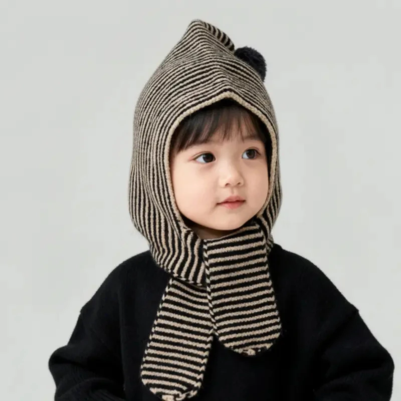 儿童帽子围巾一体帽秋冬季男童女童针织帽毛线帽护耳帽宝宝保暖帽