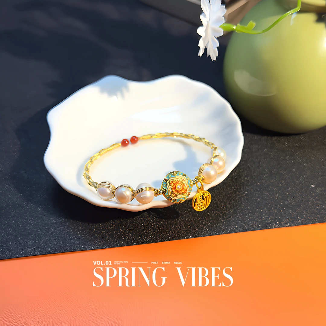 天然淡水珍珠手链- DSN设计师款珐琅彩色经典手链（7009）