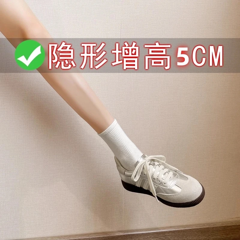 小个子内增高银色德训鞋女春夏季新款厚底百搭透气休闲运动阿甘鞋