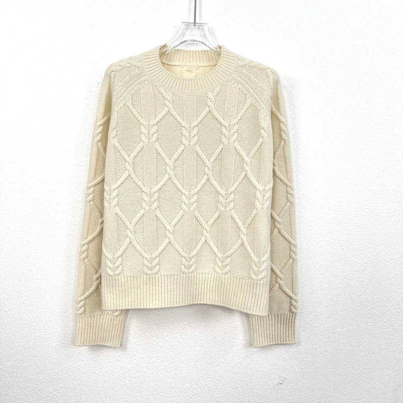 唐绢时尚纯山羊绒针织衫洋气宽松圆领百搭长袖纯色女冬C123593-YR