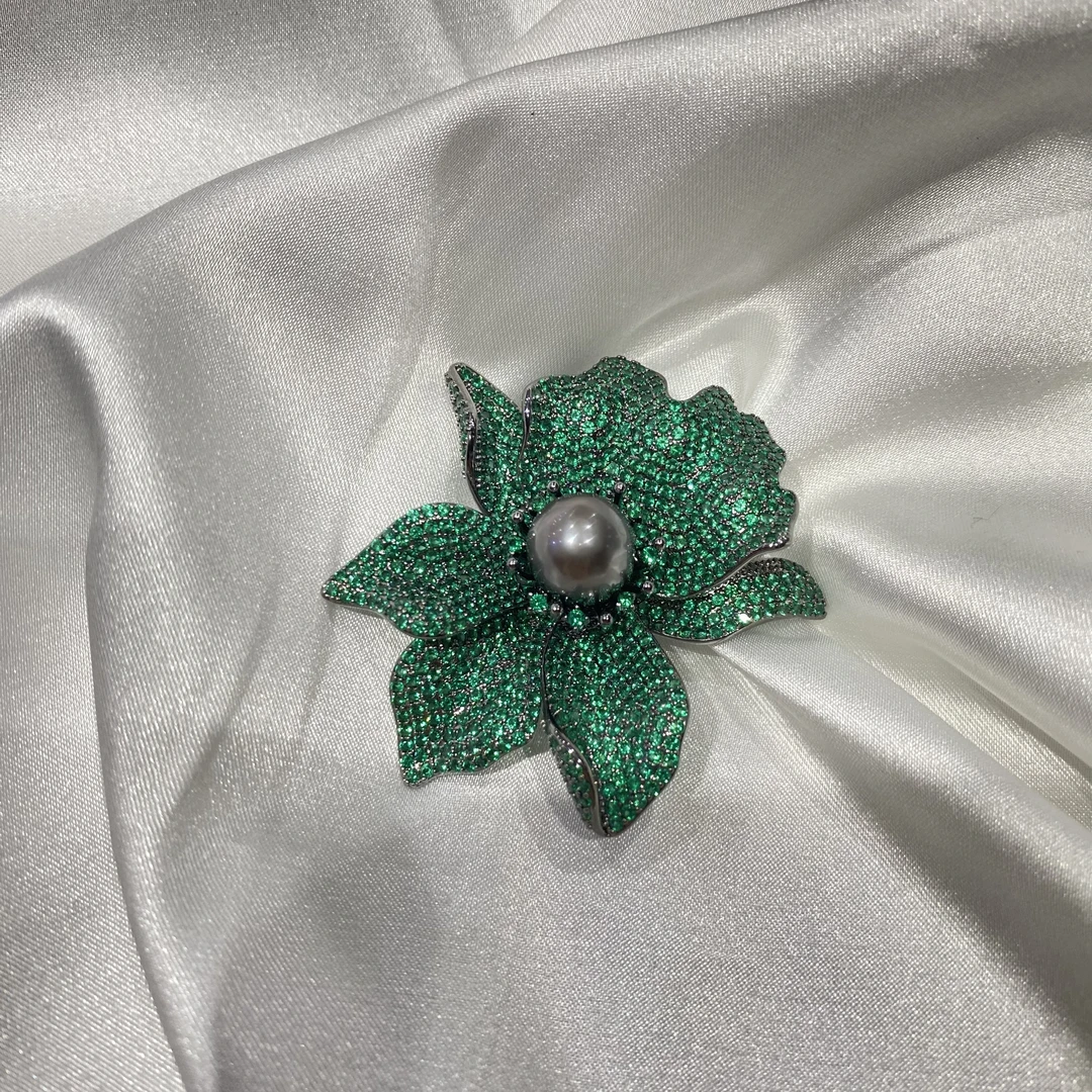 海水大溪地极光黑珍珠胸针11-12m正圆珠光细腻值得入手时尚百搭