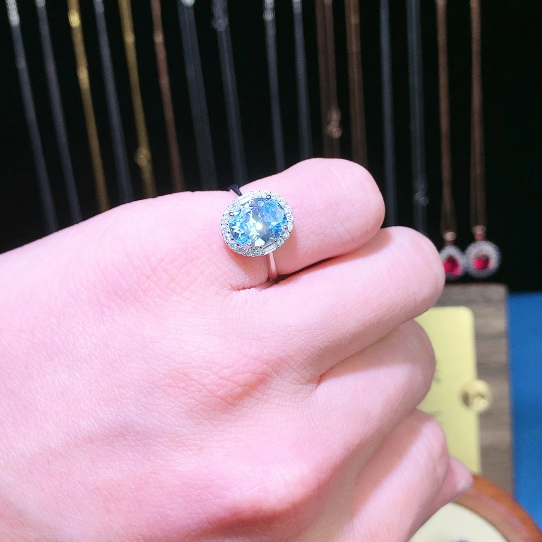 海蓝宝石戒圈银S925镶嵌