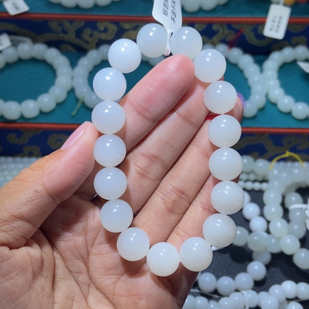 骨***铭和田玉未镶嵌手串12m圆珠