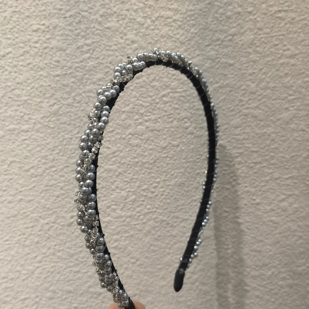 B728灰色串珠告告手工编织发箍