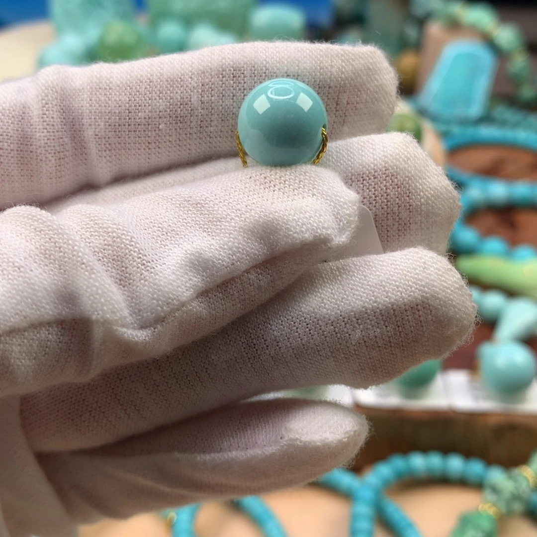 绿松石未镶嵌珠宝奇石高瓷蓝绿圆珠11.5mm