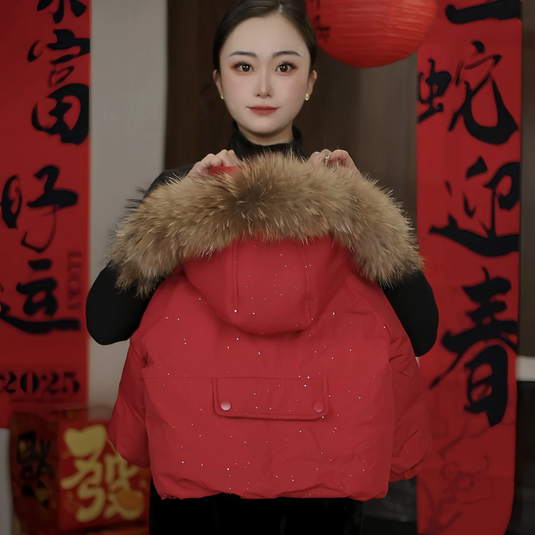 【春日载阳】冬款毛领过年夹棉撒银加厚衣年款中小童外套男女童