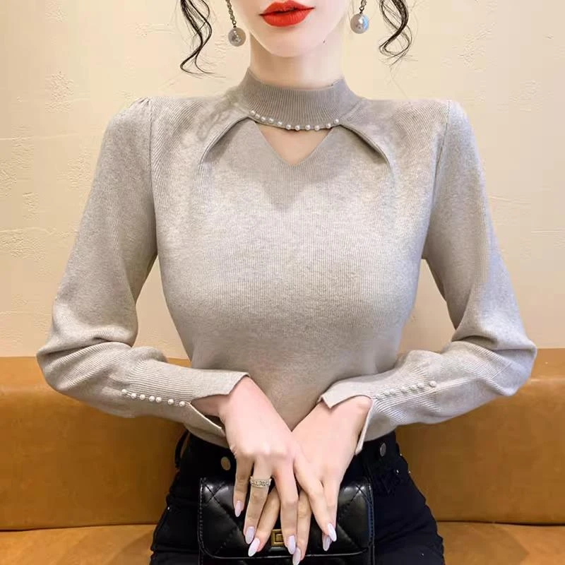 半高领打底衫女春秋2025新款内搭时尚洋气修身长袖毛衣针织衫上衣