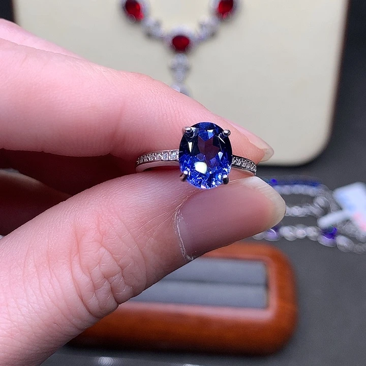 蓝宝石戒指银S925镶嵌矢车菊