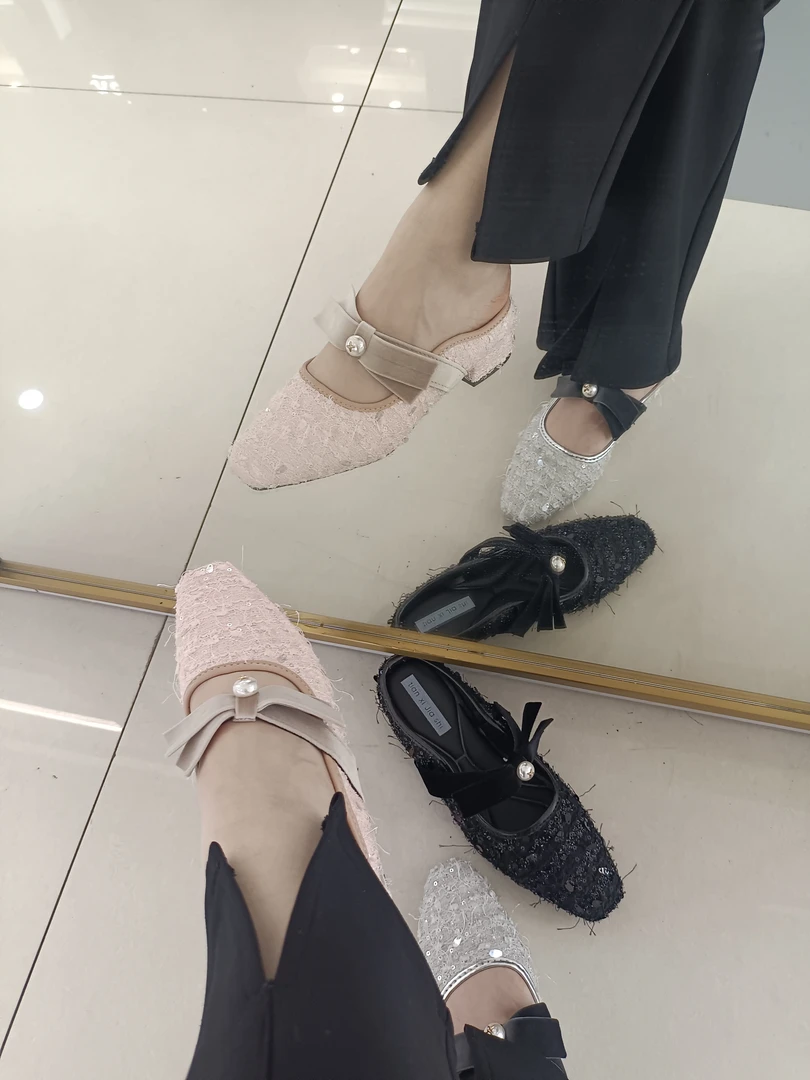 仙女风平底修面皮低跟包头包头拖网红百搭小香风春夏半拖气质