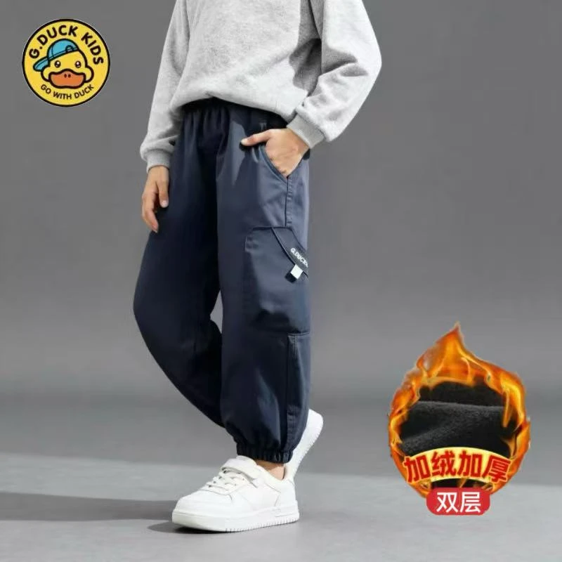 小黄鸭AA029冬款儿童五防软壳加绒加厚冲锋裤2025工装户外登山