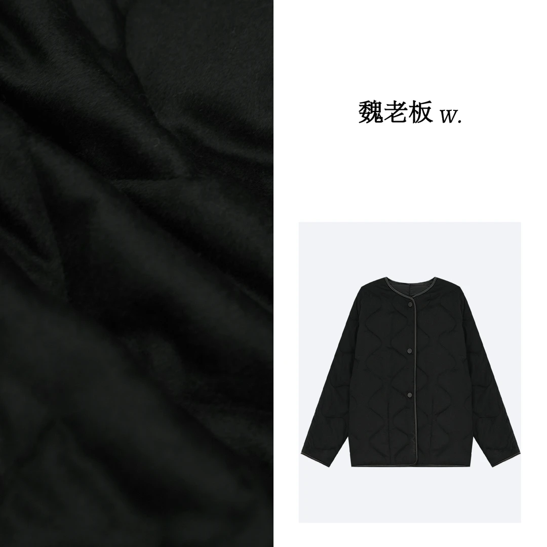 W.Diva【黑森林】黑色桑蚕丝+小骆驼绒百搭自带系腰绳外套4CDM03650