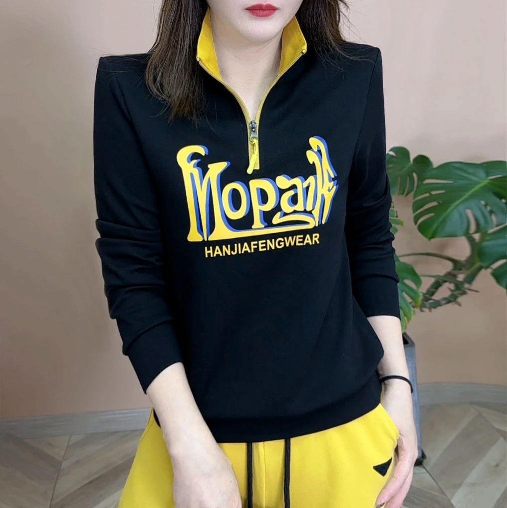 2025春季新品时尚百搭修身显瘦设计感半拉链显瘦女士长袖上衣7849