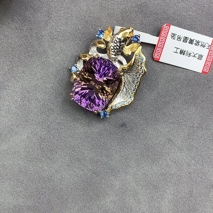 银S925镀金镶嵌水晶吊坠(不含链)