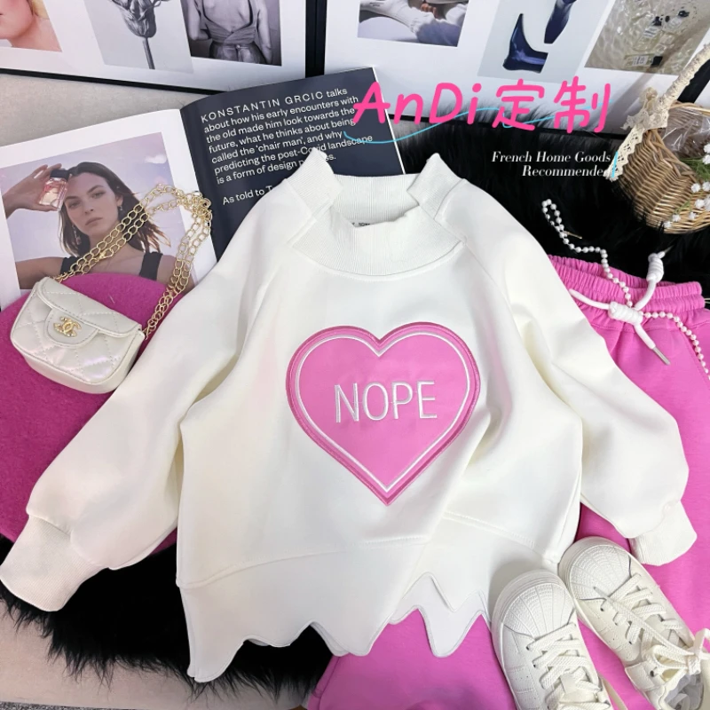 〖ANDI〗订制春款新款女童下摆不规则爱心字母卫衣3618