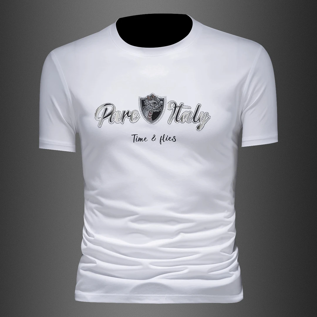 短袖t恤男装夏季2025新款修身圆领丝光棉潮牌休闲大码半袖体恤衫