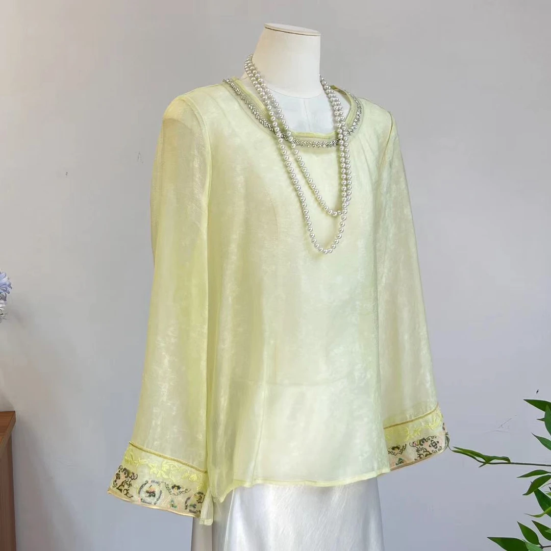 【云绣 】2025夏季新薄款新中式刺绣 气质国风衬衣减龄舒适内搭打底