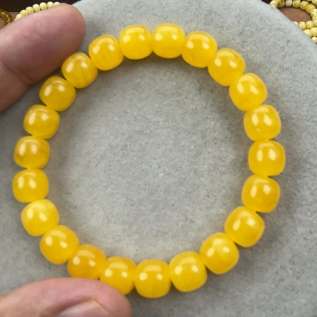 手串蜜蜡未镶嵌乌料焦皮同料橘红9.8*9.2腕口17+