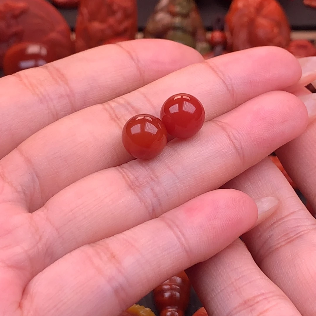 未镶嵌川料原矿高品圆珠对珠9.6mm南红玛瑙