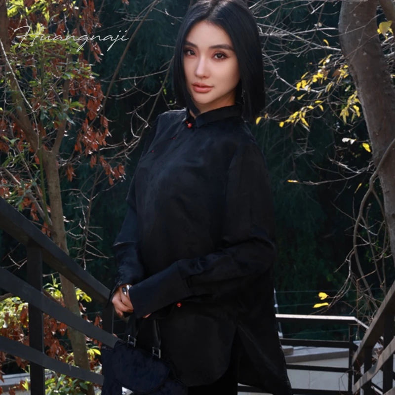 【妙妙精选】HUANGNAJI点睛之笔-中式时尚气质桑蚕丝长袖上衣0045