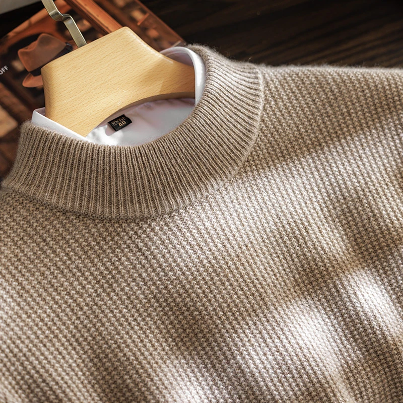 秋冬新款纯山羊绒半高领男士针织提花套头打底衫商务休闲加厚毛衣