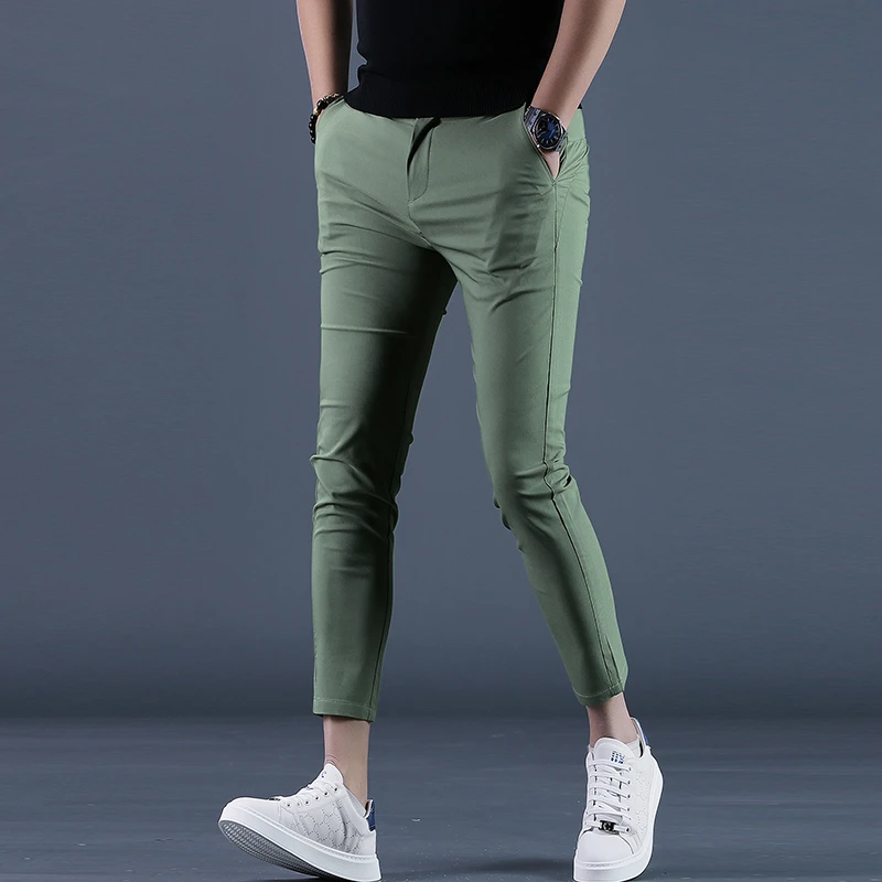 春夏季新款九分裤修身小脚裤薄款潮流百搭男士休闲裤修身显瘦西裤