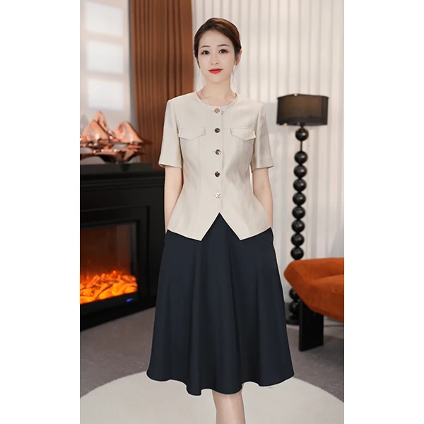 夏季短袖V领新中式西装套装女气质显瘦修身女神范通勤穿搭