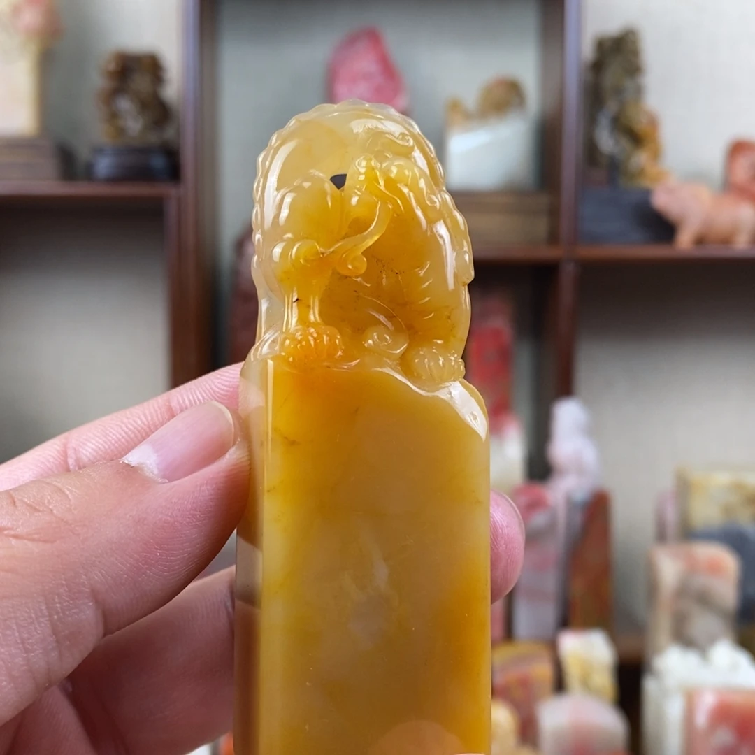 巴林石印石巴林石手工雕古兽钮章