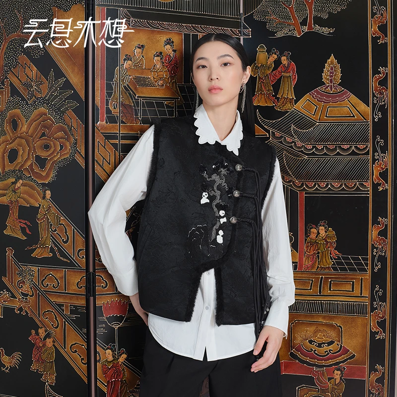 Ysimo-X云思木想秋季新款无袖轻薄百搭休闲盘扣马甲棉外套13933