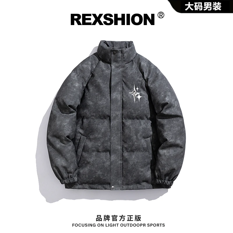 REXSHION宽松休闲保暖棉衣外套男士冬季港风百搭复古潮男痞帅棉服