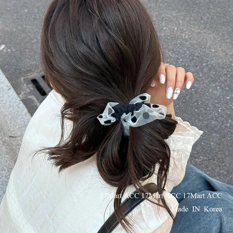 韩国波点网纱发圈头绳大肠圈头花扎头发绳低马尾头饰发饰女