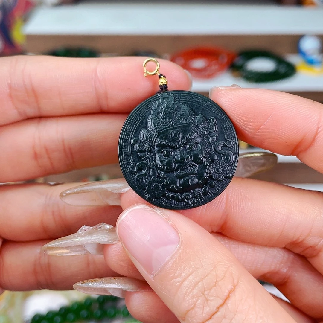 和田玉青玉大黑天吊坠未镶嵌