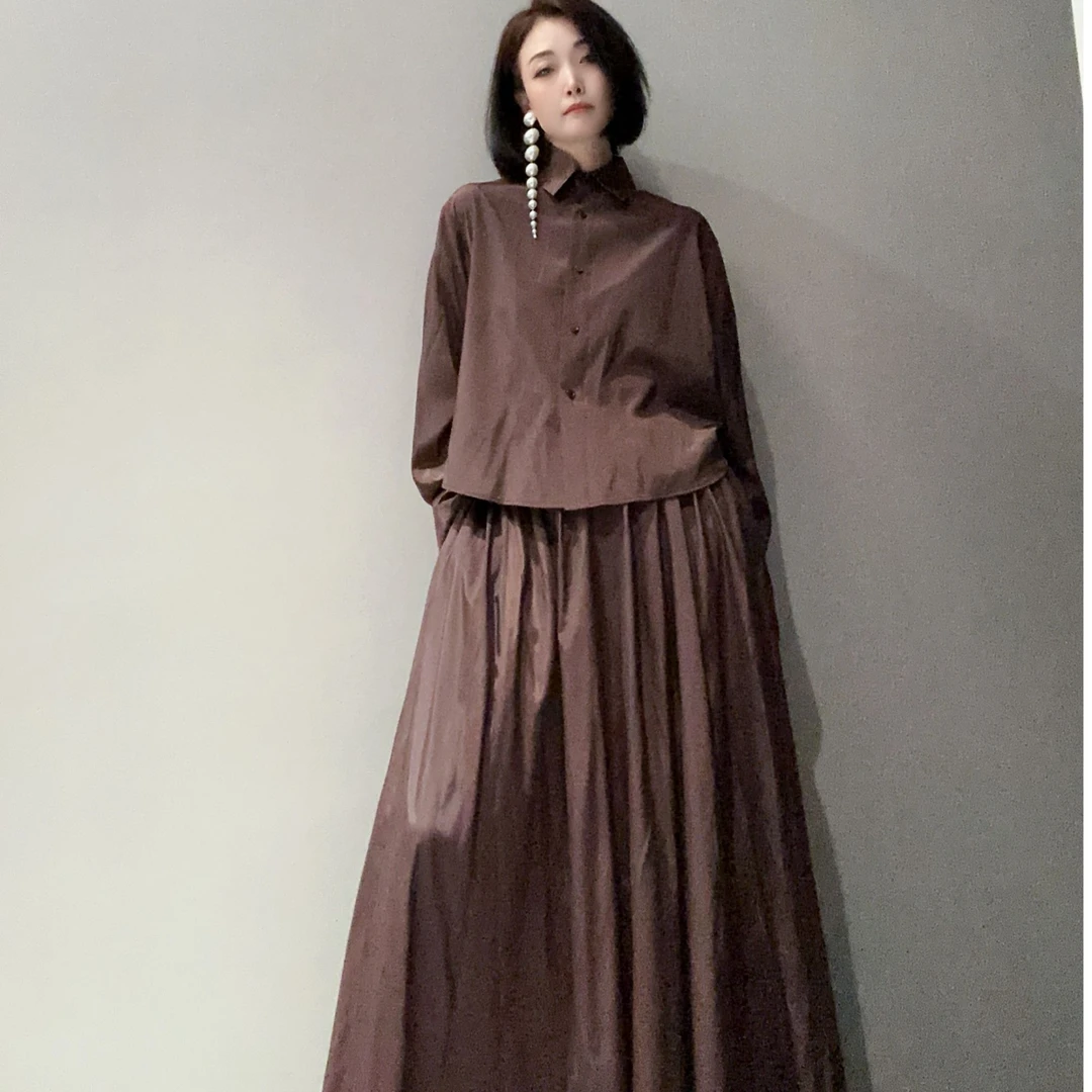 慵懒风时尚气质百褶中长款半裙半身裙MS9482