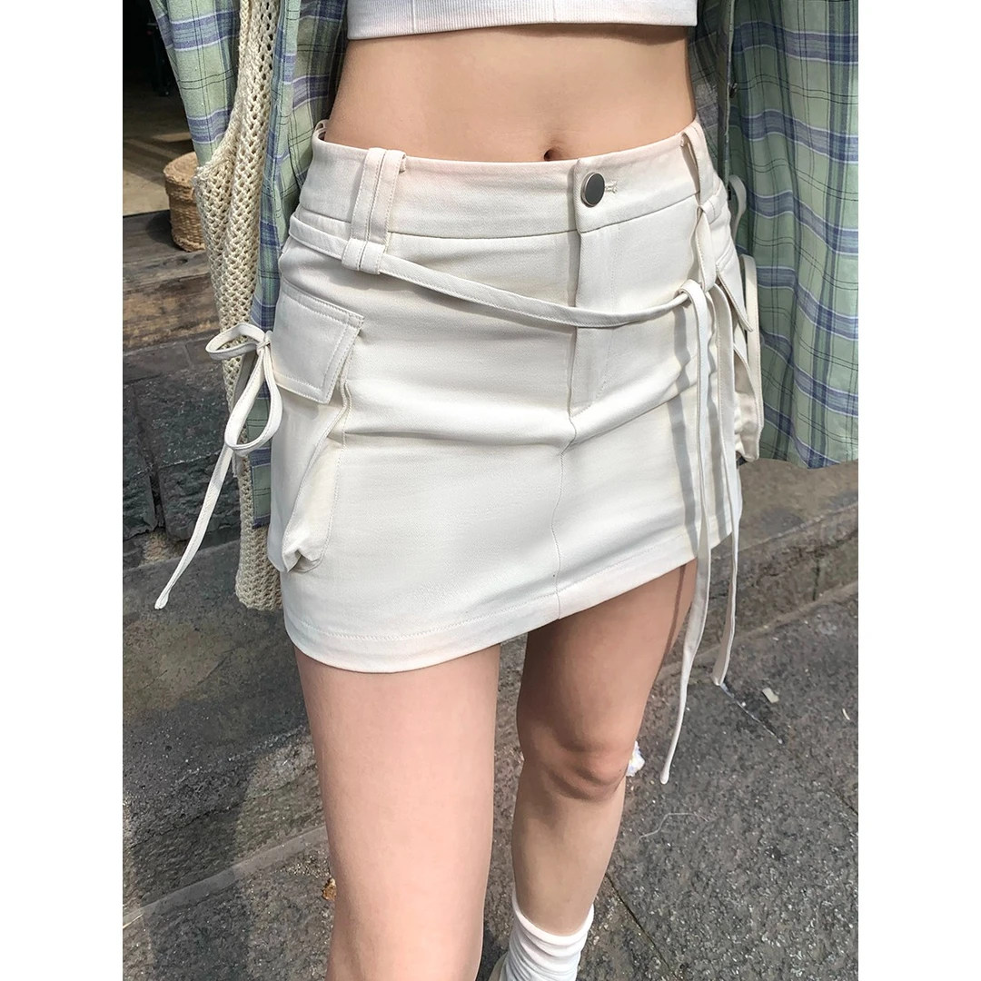 Joeyoo李乔优【西部日落】包臀半身裙女春款高腰显瘦系带米色短裙子