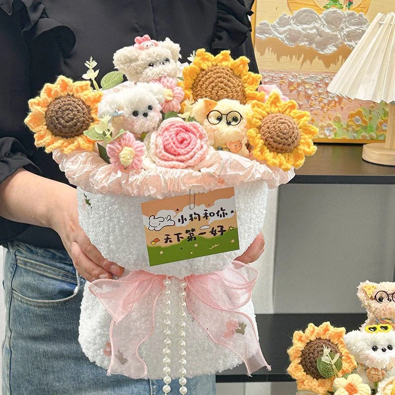 扭扭棒可爱小狗玩偶花束手工成品送女生的生日礼物闺蜜小众高级感