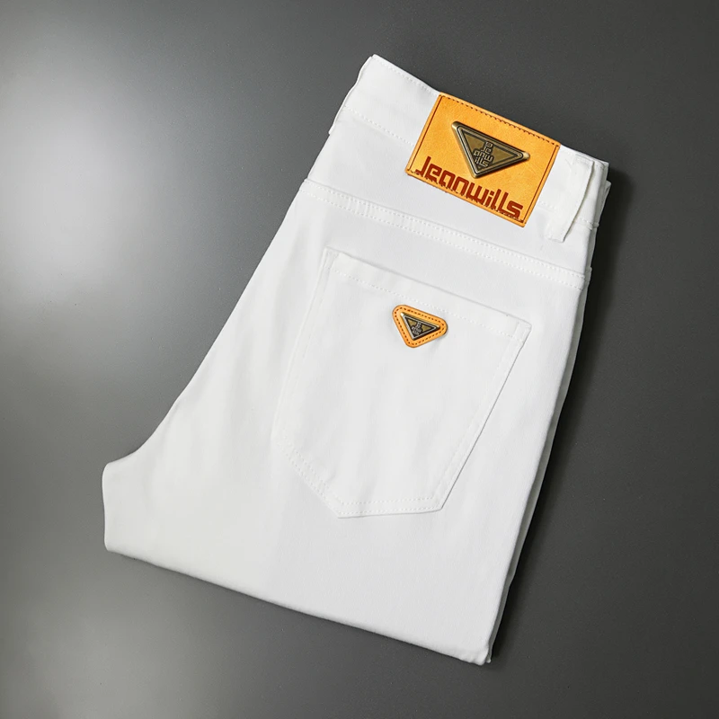 春季新款3防高端欧版时尚潮流修身弹力男士黑白色轻奢百搭牛仔裤