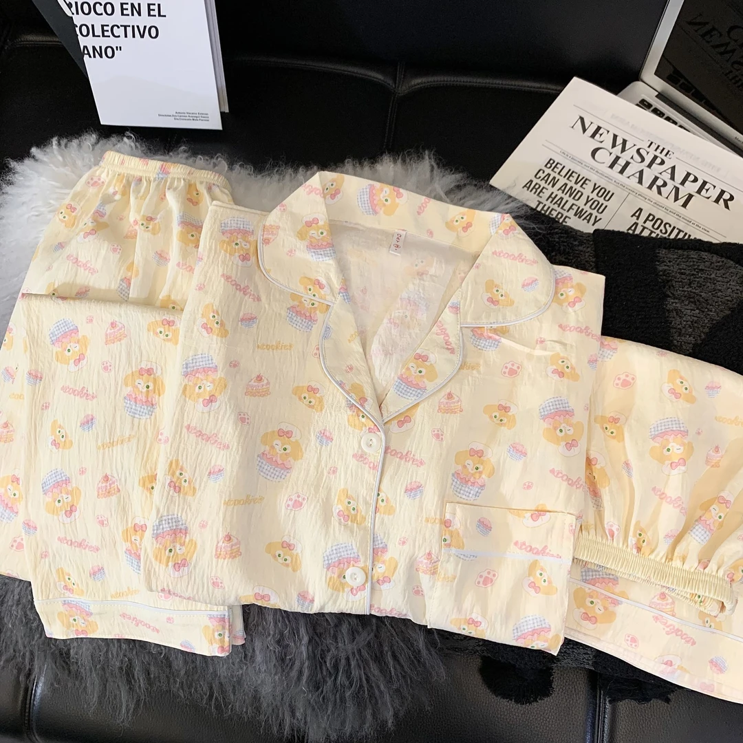 黄油饼饼短袖短裤长裤卡通开衫甜美可爱家居服少女套装138