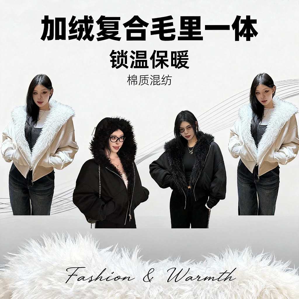 黑泽玄七“厚绒暖宝宝”秋冬厚绒毛全底加绒锁温保暖线毛领卫衣女