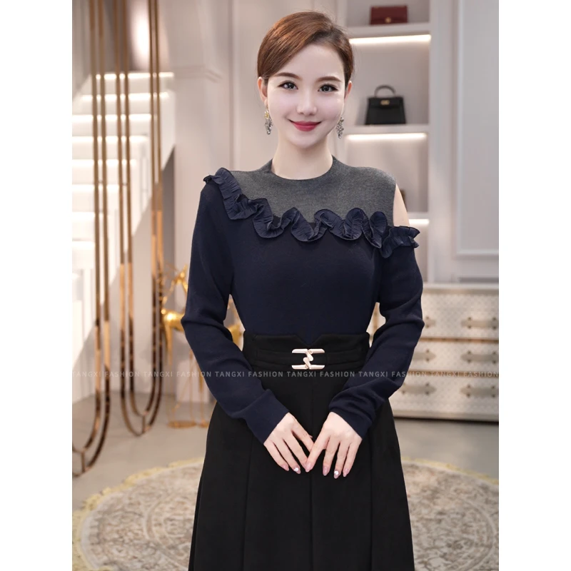 2025秋冬新款【JR-23】含绵羊毛气质高知蓝色针织衫爆款内搭毛衣女