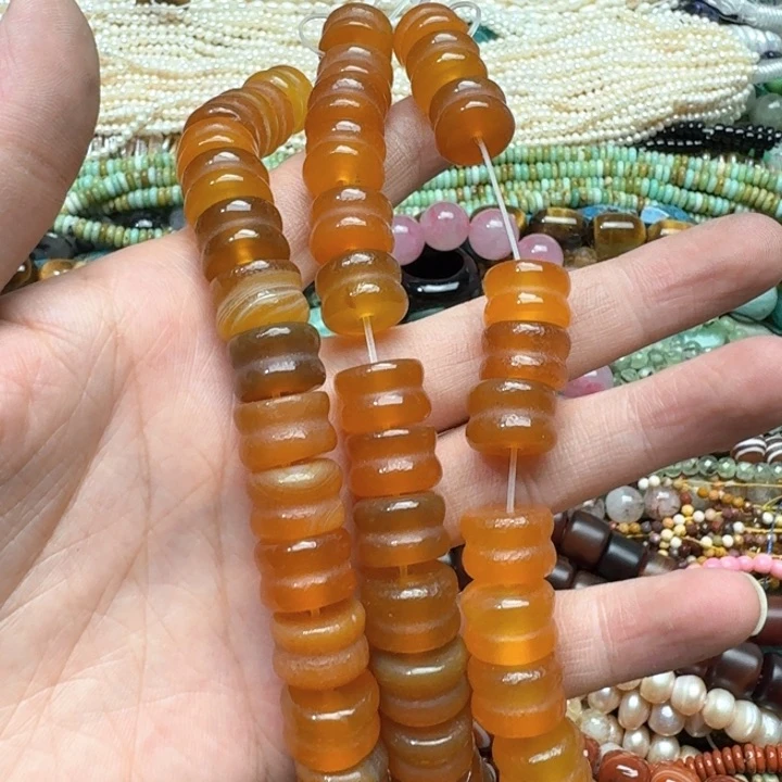 合金玛瑙/玉髓珠宝半成品2颗14mm橘皮玛瑙大孔