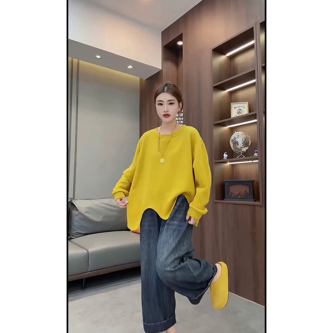 不规则波浪边卫衣休闲百搭宽松圆领时尚减龄秋冬显瘦韩版