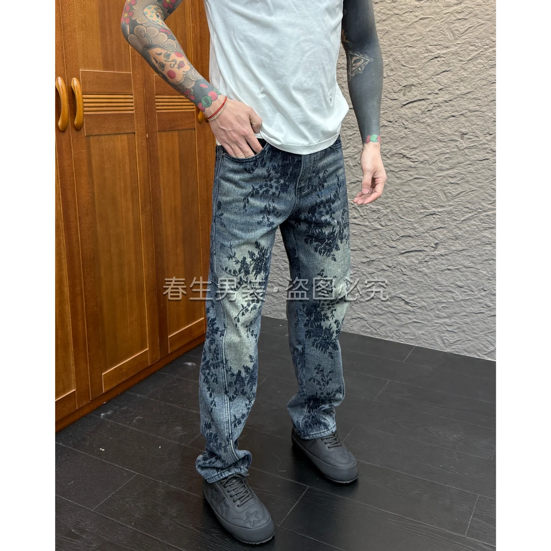 2025秋冬新品时尚休闲百搭植绒宽松男士直筒牛仔裤3061